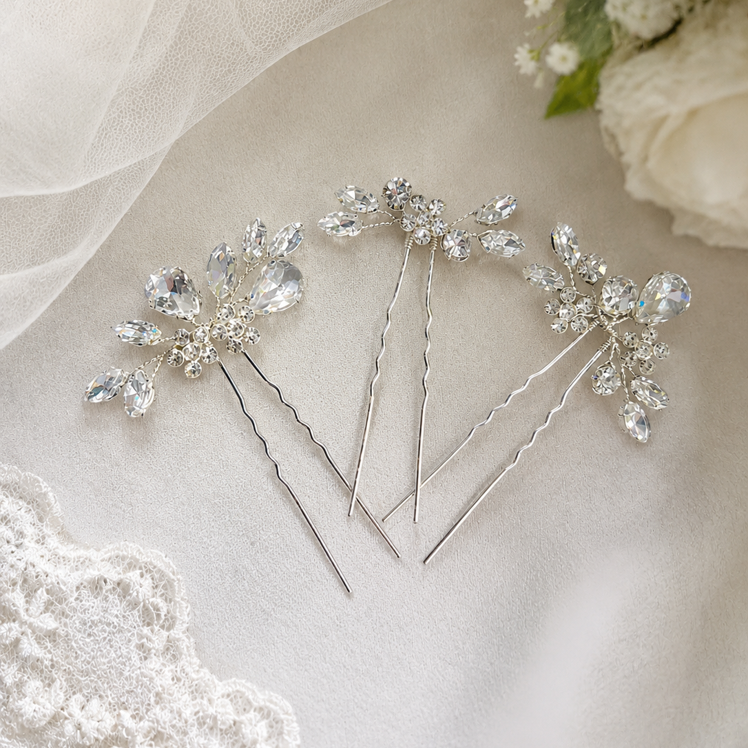 Swarovski Crystal Bridal Hair Pins - Floral Garden Of Heaven - Set of 3