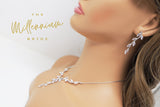 Swarovski Crystal Vine Leaves Necklace, Long Bridal Jewelry, Bridal Earrings And Necklace, Statement Earrings Cz Necklace Set.