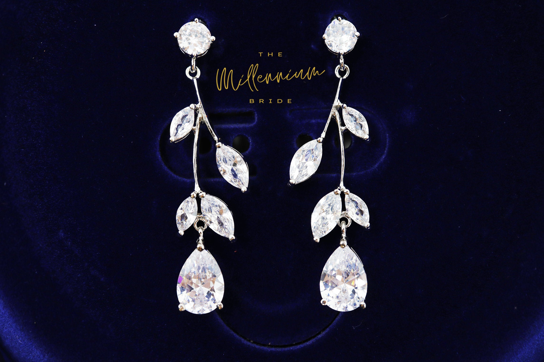 Swarovski Crystal Flower Vine Leaves Earrings, Long Bridal Jewelry, Bridal Earrings And Necklace, Statement Earrings Cz Necklace Set.