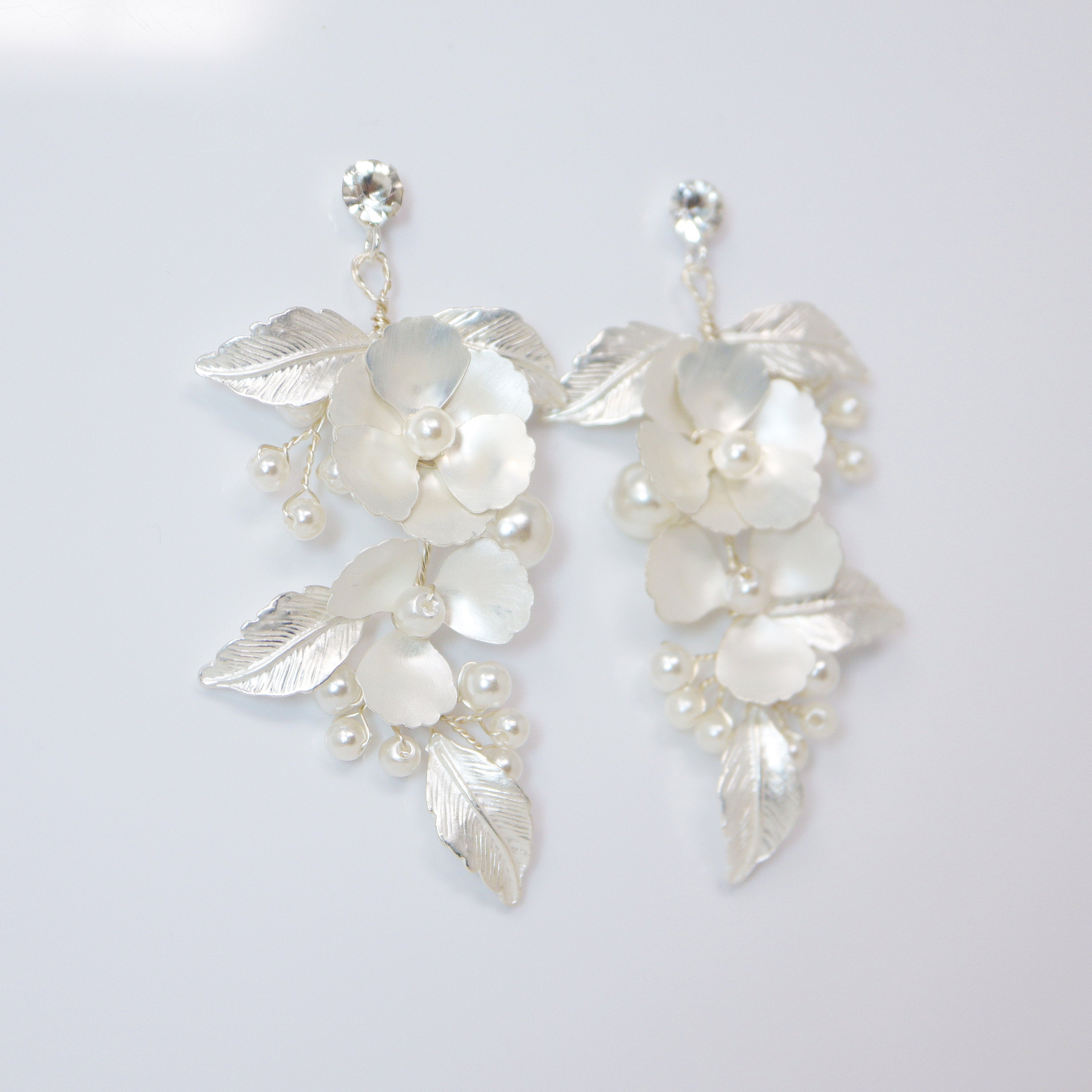 Swarovski Flower Petals Crystal, Rhinestone Earrings, Long Bridal Jewelry Bridal Earrings Crystal Bridal Earrings Statement Earrings Cz