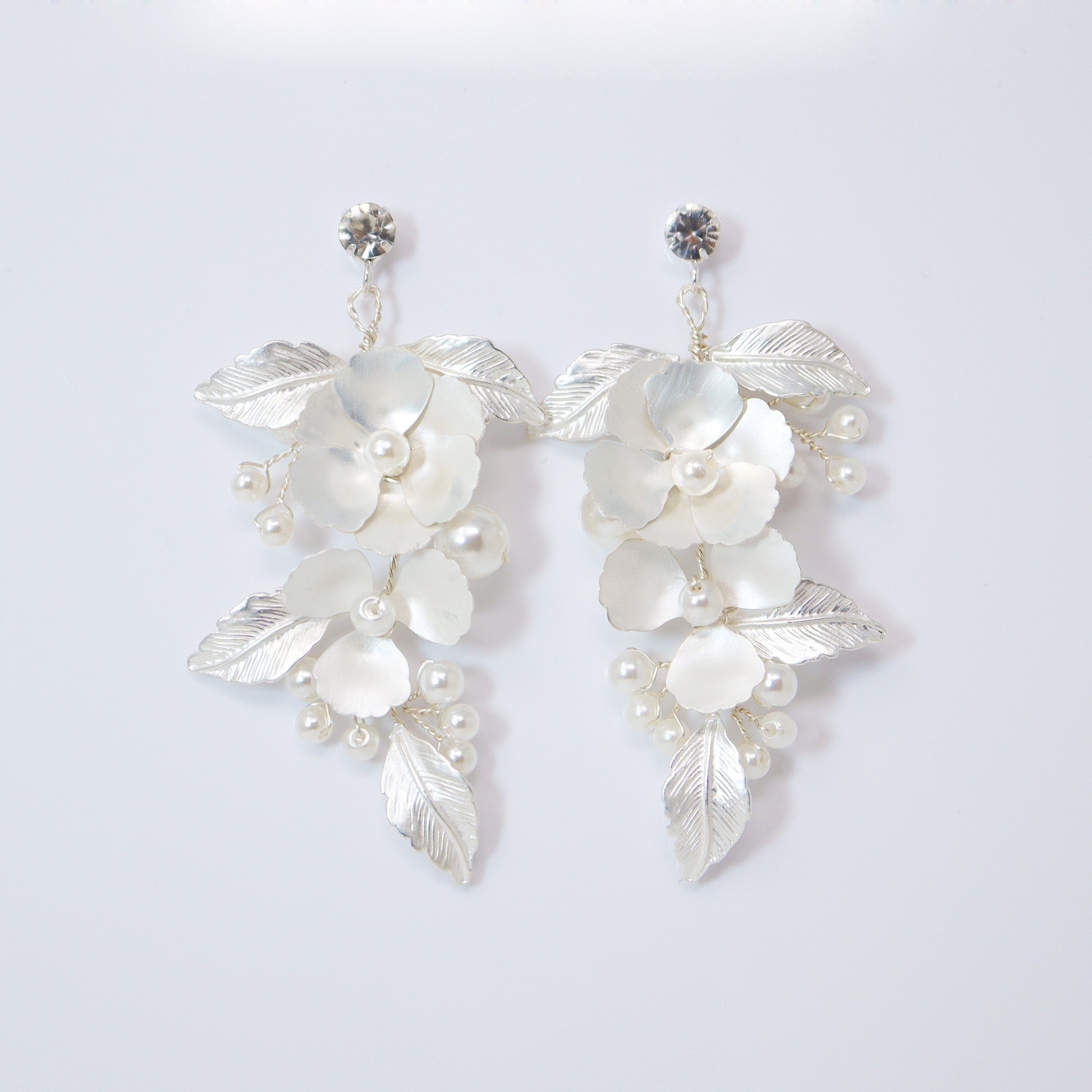 Swarovski Flower Petals Crystal, Rhinestone Earrings, Long Bridal Jewelry Bridal Earrings Crystal Bridal Earrings Statement Earrings Cz