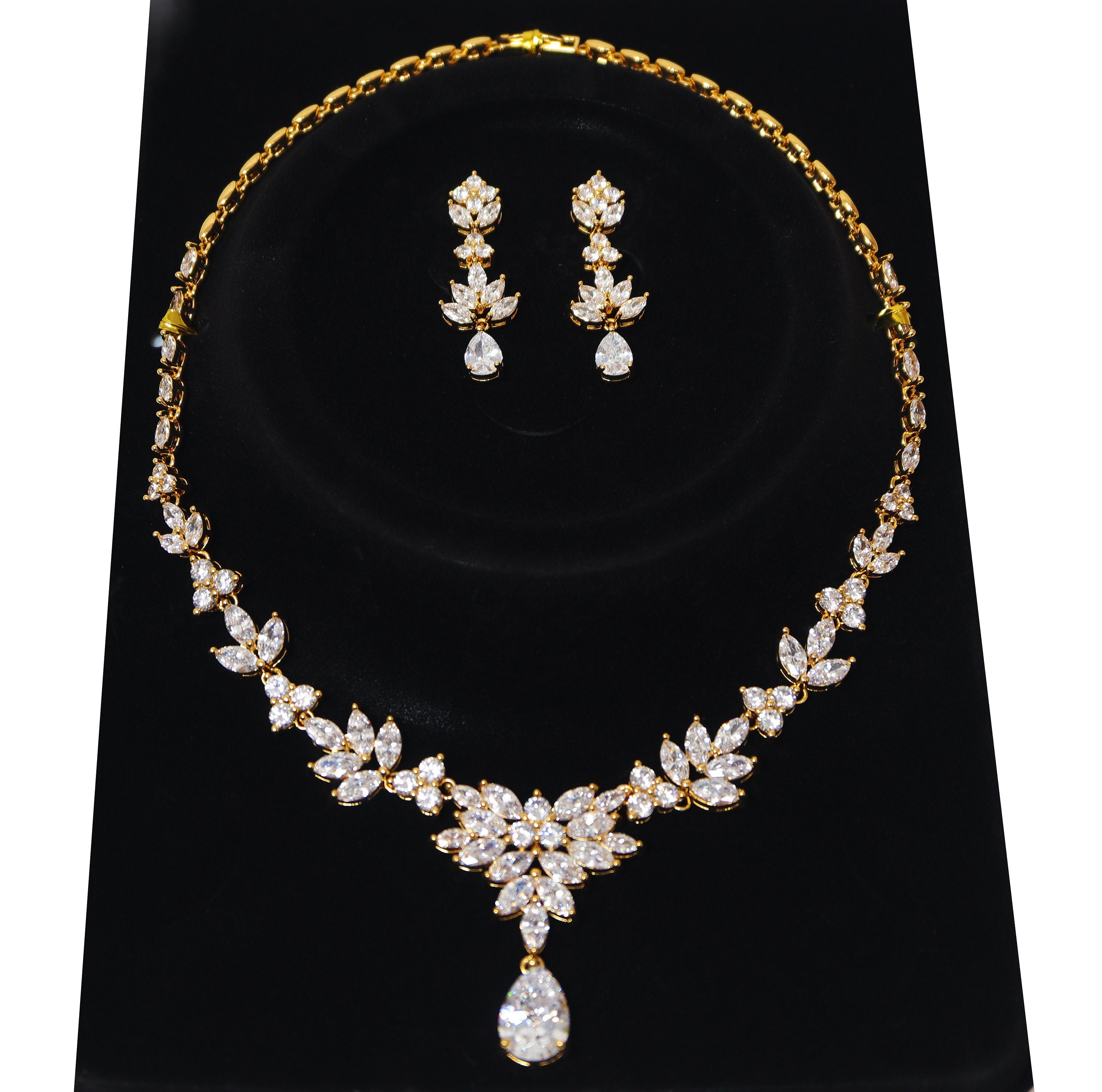 Swarovski Crystal Luxury Flower Drop Diamond/Crystal Necklace, Bridal Necklace Set, Bridal Jewelry, Statement Necklace