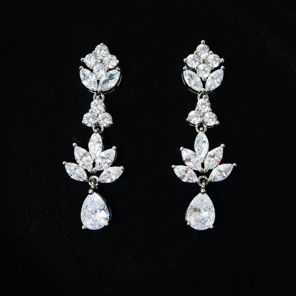 Swarovski Crystal Luxury Flower Drop Diamond/Crystal Necklace, Bridal Necklace Set, Bridal Jewelry, Statement Necklace