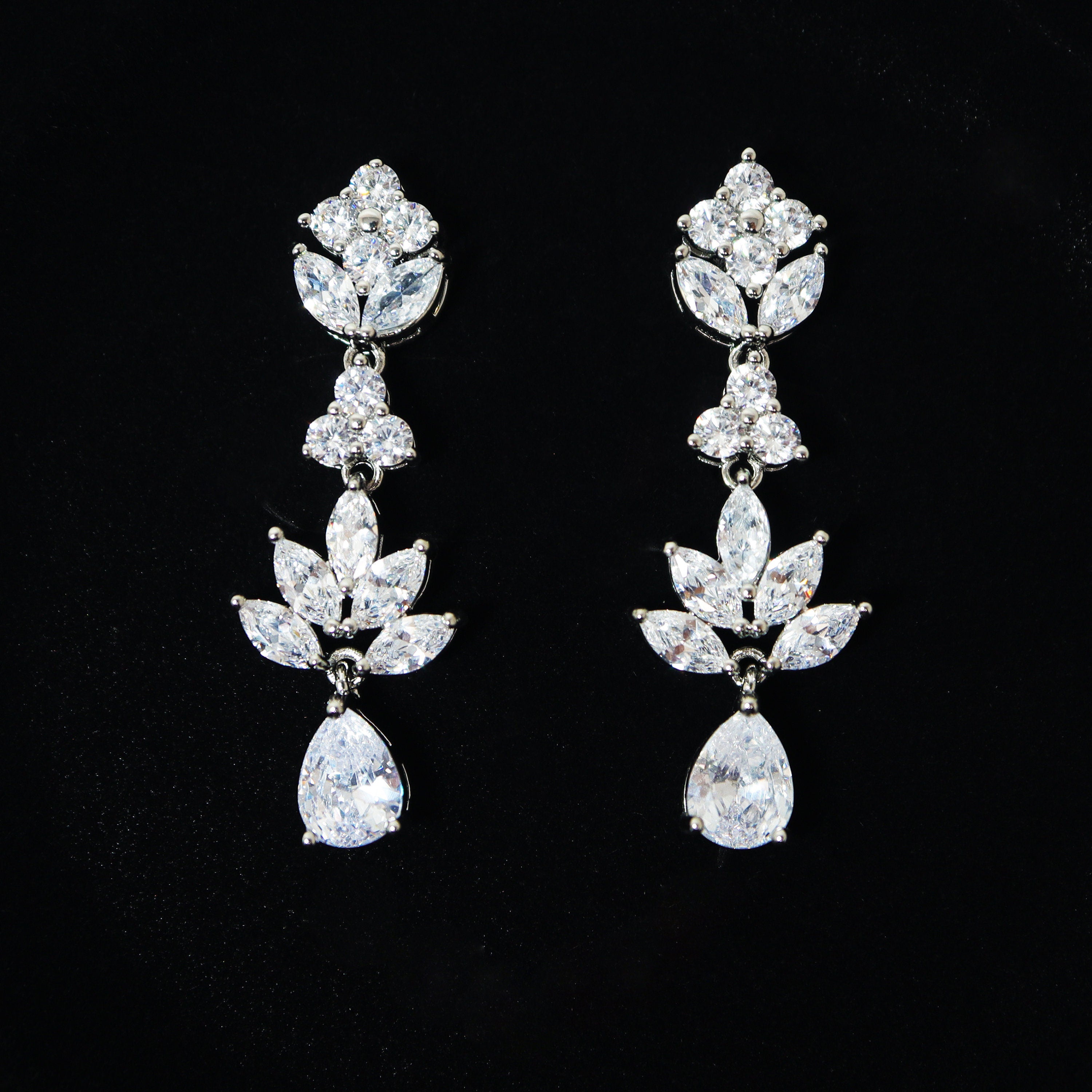 Swarovski Crystal Luxury Flower Drop Diamond/Crystal Necklace, Bridal Necklace Set, Bridal Jewelry, Statement Necklace