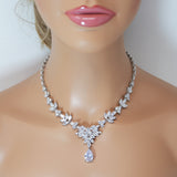 Swarovski Crystal Luxury Flower Drop Diamond/Crystal Necklace, Bridal Necklace Set, Bridal Jewelry, Statement Necklace
