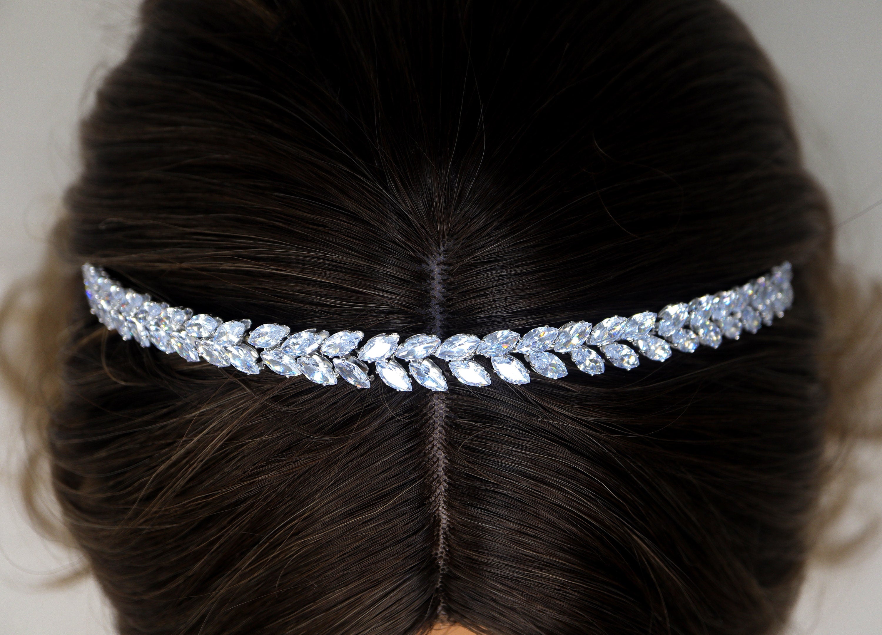 Swarovski Crystals Dainty Vine Three Leaves , Hair Vine Headband, Bridal Hair Vine, Delicate Headband, Hair accessories.