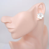 Natural Freshwater Pearls With Mother Of Pearl Carved Flower Earrings, Bridal Jewelry Bridal Stud Earrings Pearl Stud Statement Earrings