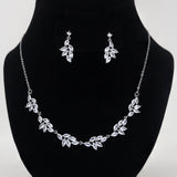 Swarovski Crystal Dainty Vine Leaves Necklace, Long Bridal Jewelry, Bridal Earrings And Necklace, Statement Earrings Cz Necklace Set.