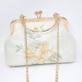 Cream Beige Gold Embroidered Rose Floral Wedding Bag, Statement Bag, Evening Clutch, Wedding Clutch, Bridal Clutch, White Cross Body Bag