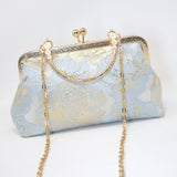 Light Blue Shimmering Gold Rose Floral Wedding Bag, Statement Bag, Evening Clutch, Wedding Clutch, Bridal Clutch, White Cross Body Bag