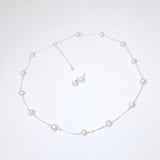 925 Sterling Silver Real Natural Pearl Bezels Necklace set , Long Bridal Jewelry, Dainty Pearl Necklace Bridal Earrings Statement Earrings