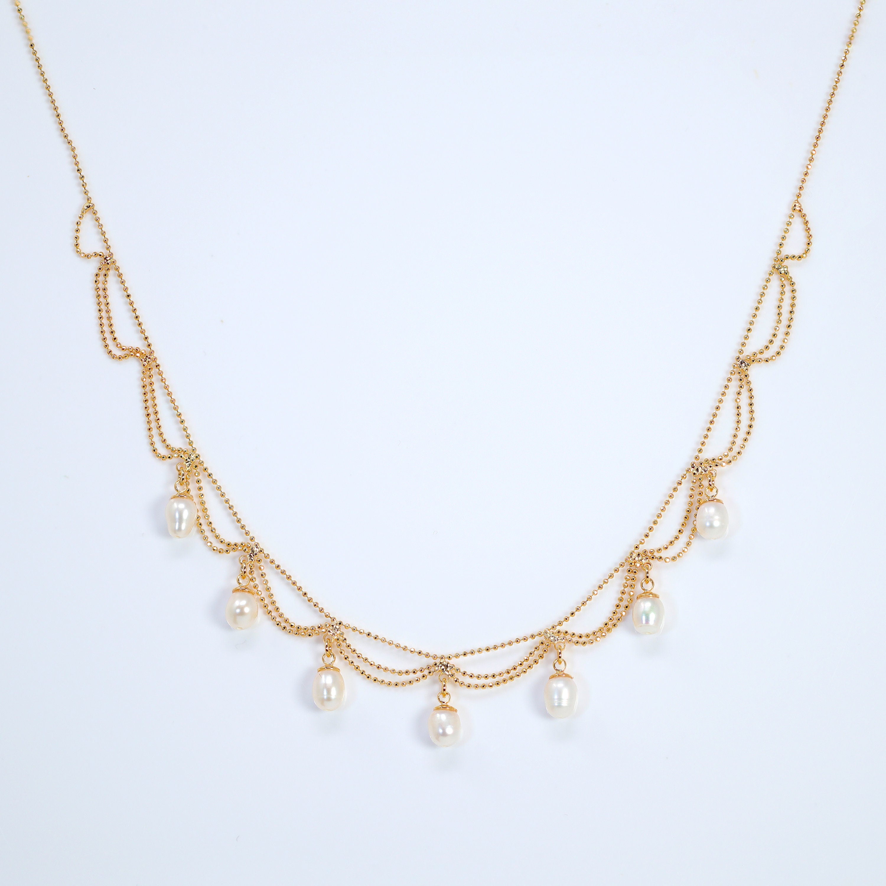 Freshwater Natural Pearl Drop Dainty Necklace, Bridal Chocker Necklace, Statement Earrings Cz