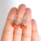 Dainty Cute Little Pumpkin Drop Halloween Earrings, Long Halloween Earrings, Scary Statement earrings.