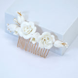 Set Of 3 Freshwater Pearl Dusted White Rose And Lily Blossom Hair comb, Bridal Hair Pins, Bridal Hair Accessories, Wedding Hair Accessory.