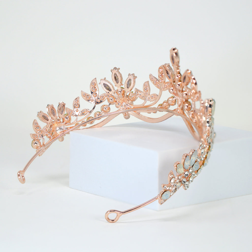 Swarovski Crystal Something Blue Opal Floral Leaves Tiara , Bridal Tiara, Crystal Wedding Tiara, Crystal Wedding Crown, Tiara Bride