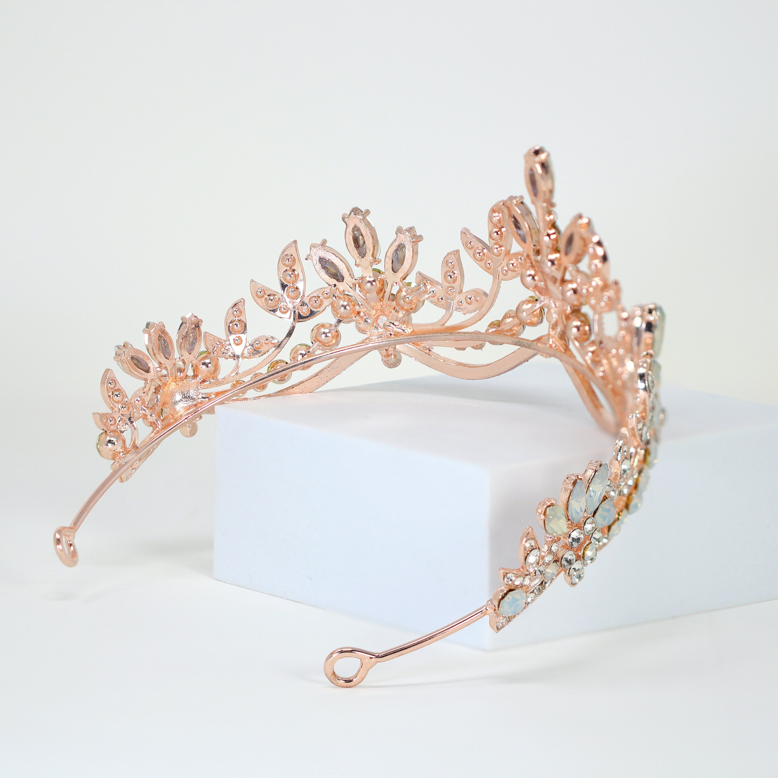 Swarovski Crystal Something Blue Opal Floral Leaves Tiara , Bridal Tiara, Crystal Wedding Tiara, Crystal Wedding Crown, Tiara Bride