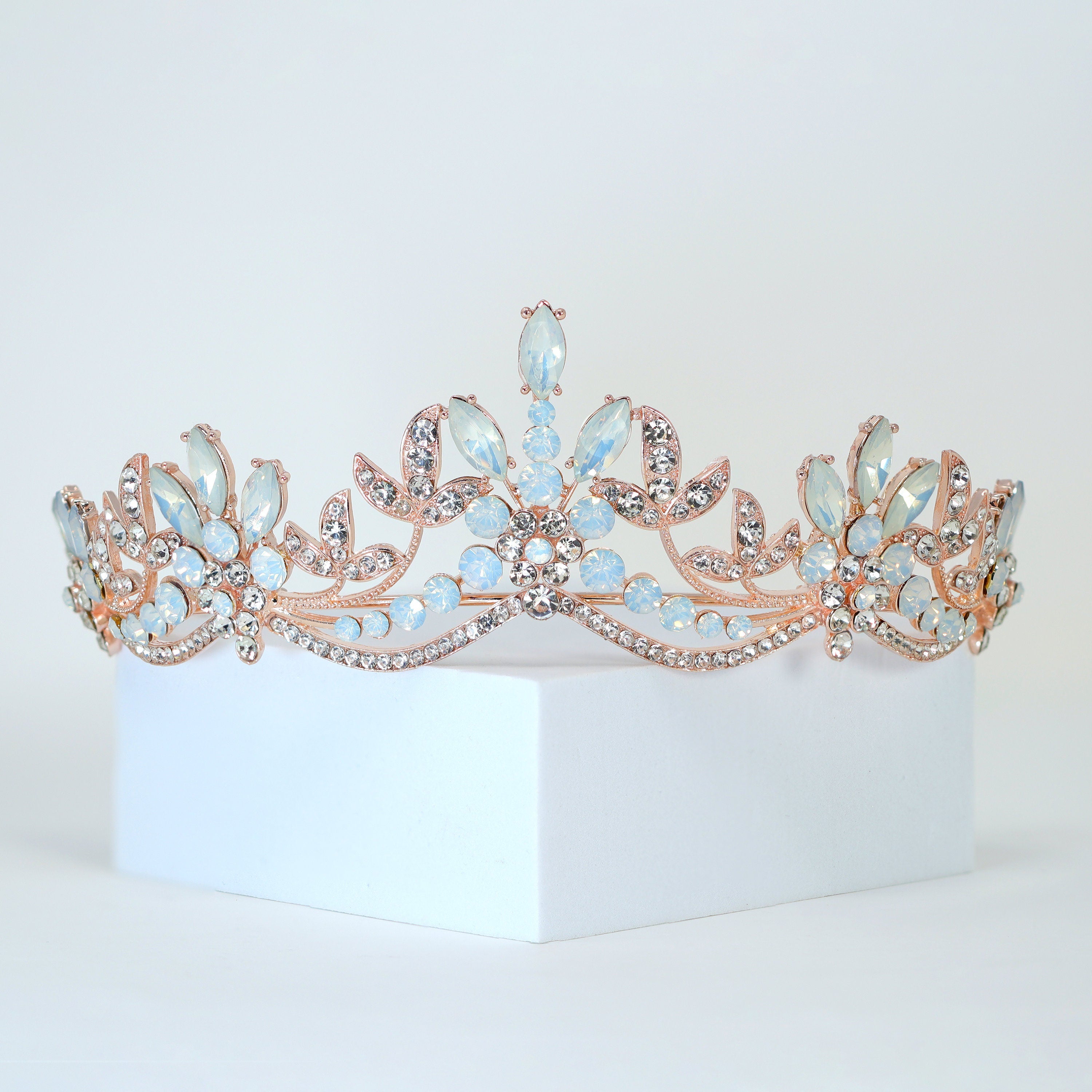Swarovski Crystal Something Blue Opal Floral Leaves Tiara , Bridal Tiara, Crystal Wedding Tiara, Crystal Wedding Crown, Tiara Bride
