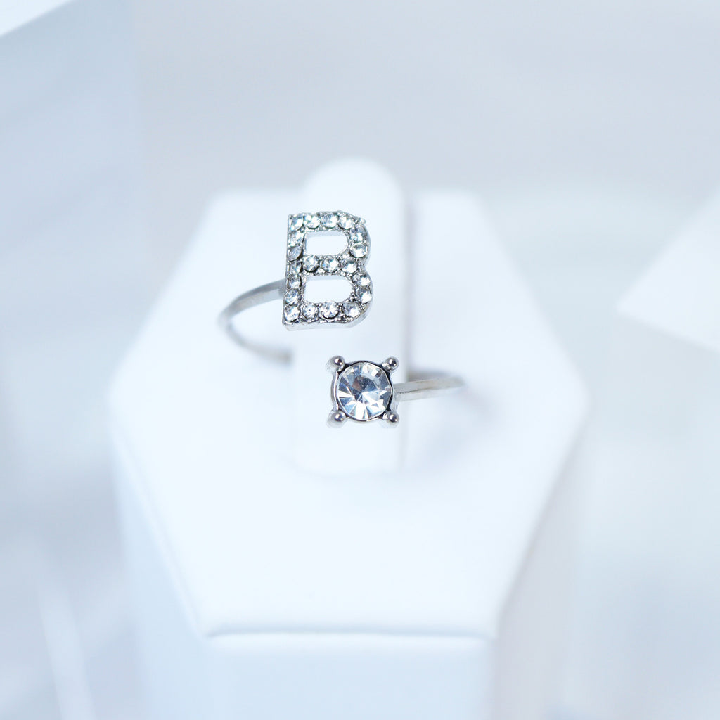 Dainty Crystal B Alphabet Statement Ring, Promise Ring For a Friend, Friendship ring.