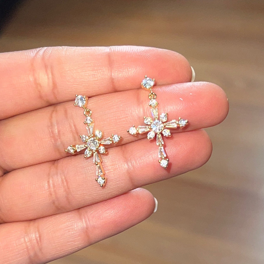 Vintage Luxurious Drop Cross Earrings