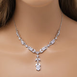 Dainty Leaves Drop Necklace, Long Bridal Jewelry, Bridal Earrings And Necklace, Statement Earrings Cz Necklace Set.