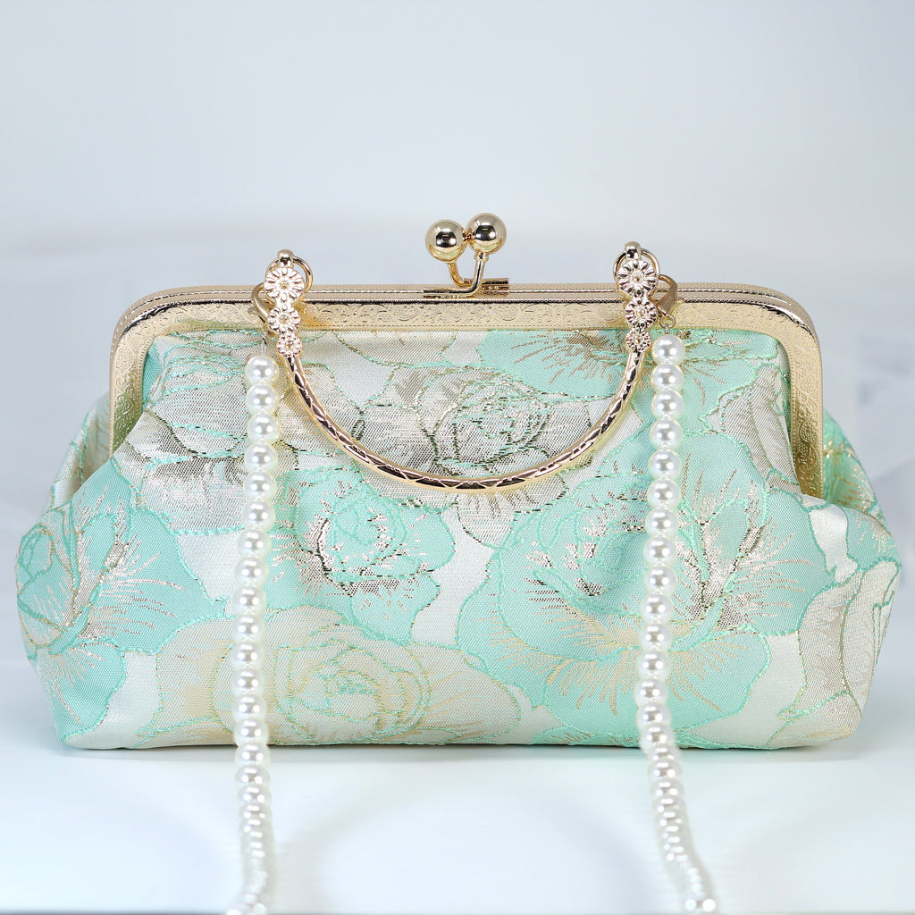 Light Blue Shimmering Gold Rose Floral Wedding Bag, Statement Bag, Evening Clutch, Wedding Clutch, Bridal Clutch, White Cross Body Bag
