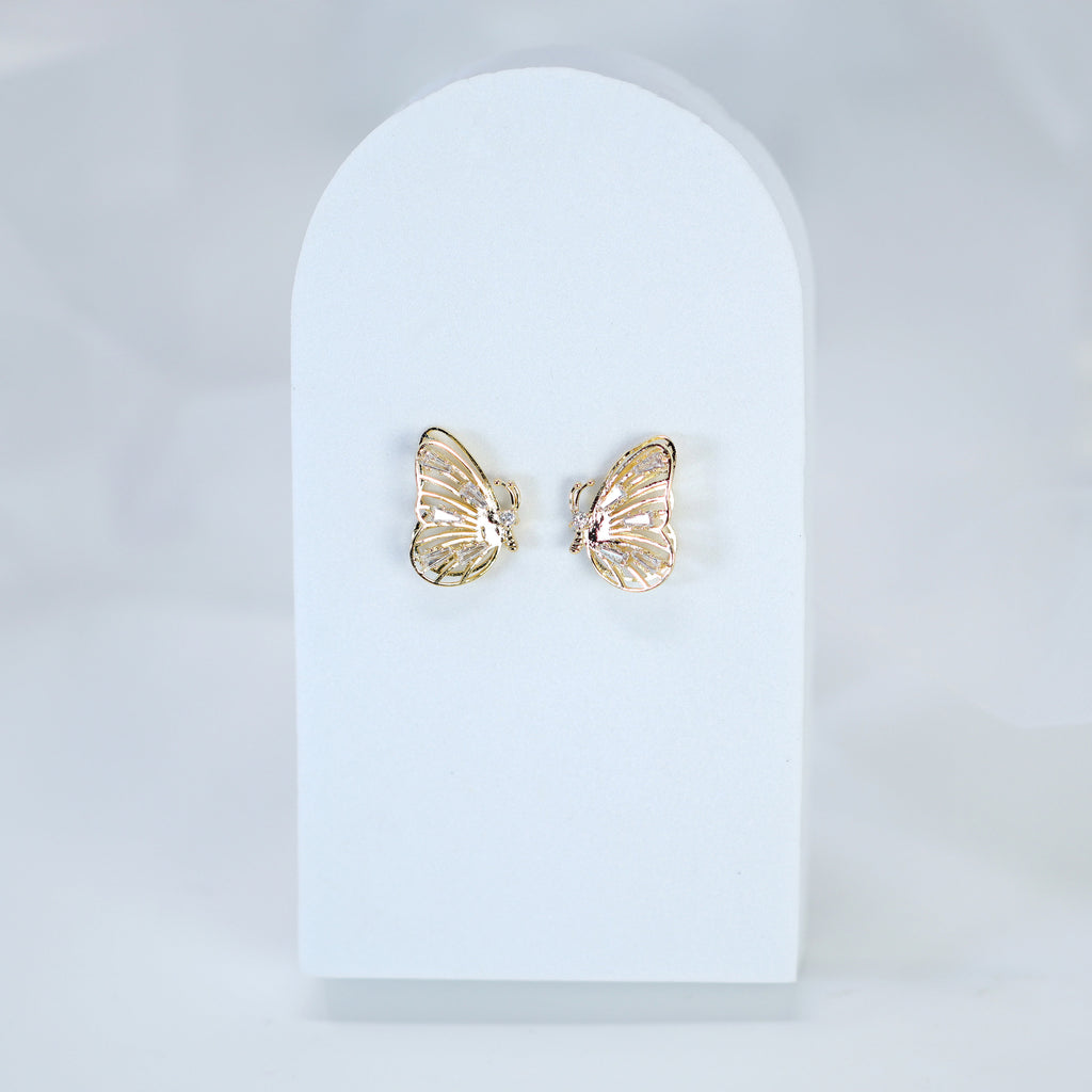 Swarovski Crystal Spots On 3D Gold Butterfly Stud Earrings, Dainty Stud, Statement Earrings.