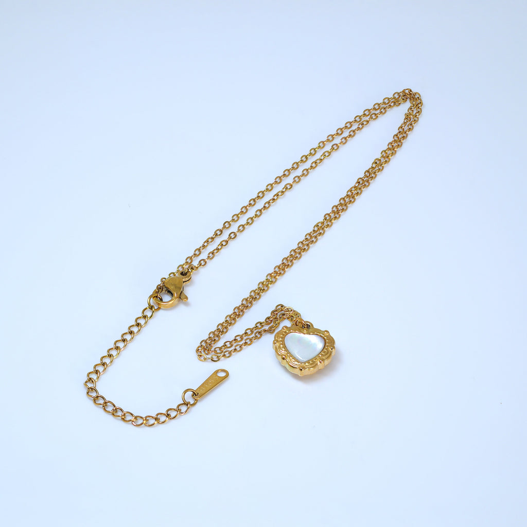 18k Gold Plated Double Sided Dainty Shell in Heart Necklace • Gold Chain Necklace • Minimalist • Gold Serenity Necklace
