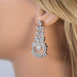 Swarovski Crystal Rose Gold Silver Flower Cascade Necklace set, Gift for her, Bride Necklace, Wedding Necklace Set Cz.