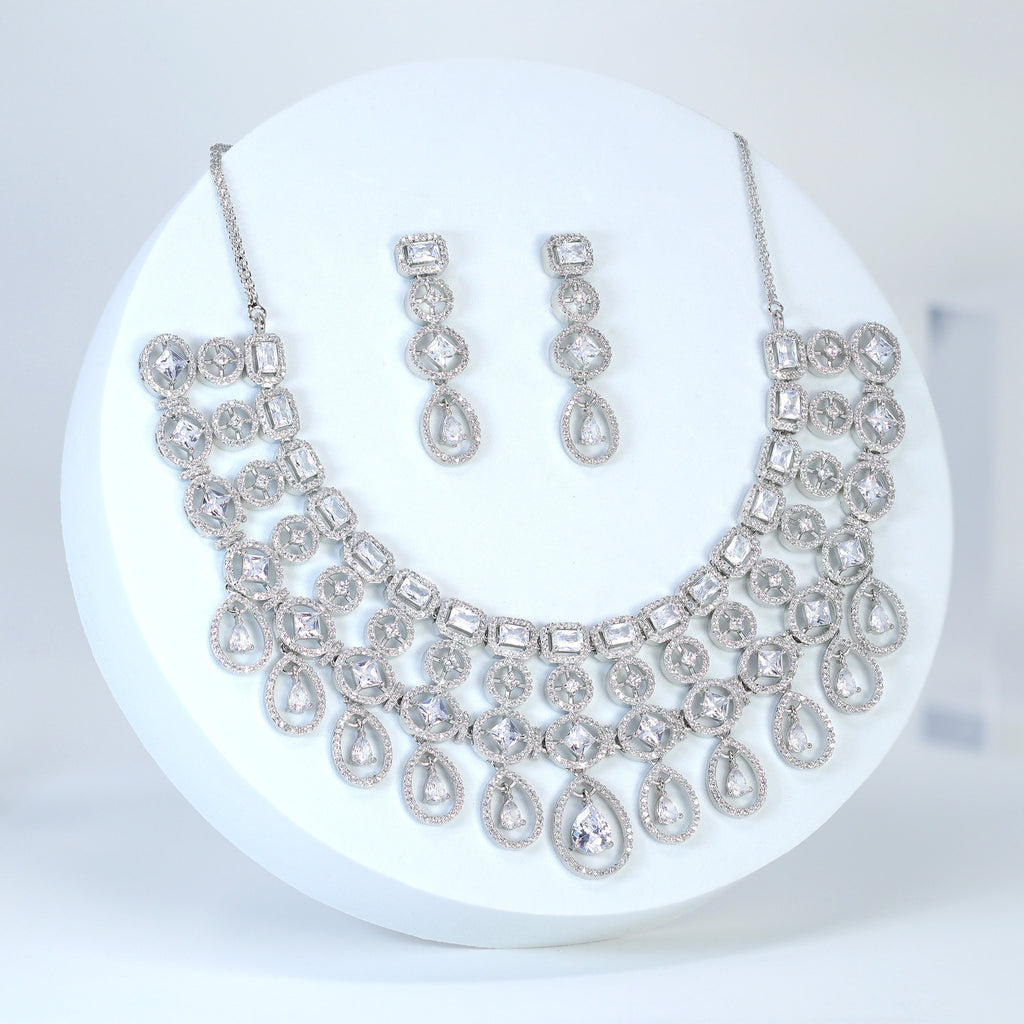 Cz Shape Of Elegance Statement Choker Necklace set, Gift for her, Bride Necklace, Wedding Necklace Set Cz.