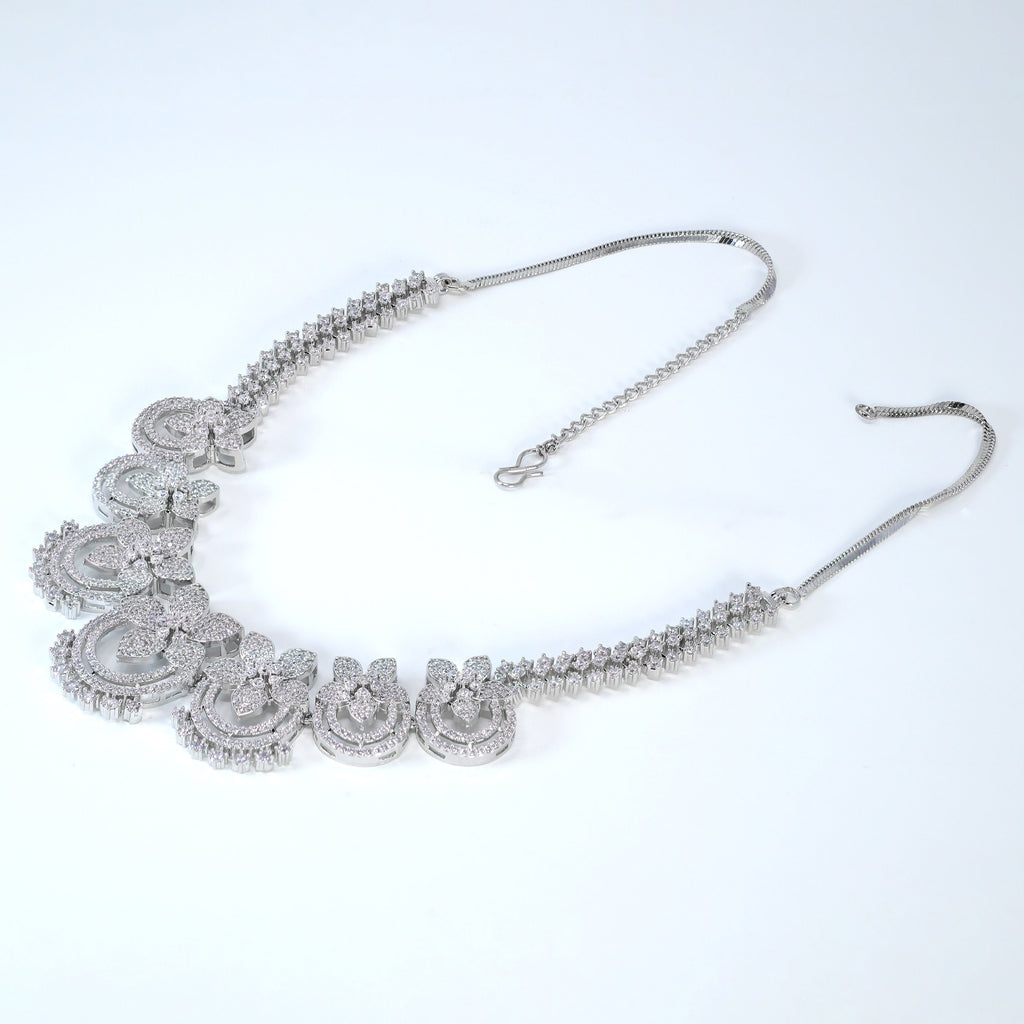 Swarovski Crystal Rose Gold Silver Flower Cascade Necklace set, Gift for her, Bride Necklace, Wedding Necklace Set Cz.