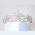 Swarovski Crystal Something Blue And Pink Opal And Floral Leaves Tiara , Bridal Tiara, Wedding Tiara, Crystal Wedding Crown, Tiara Bride