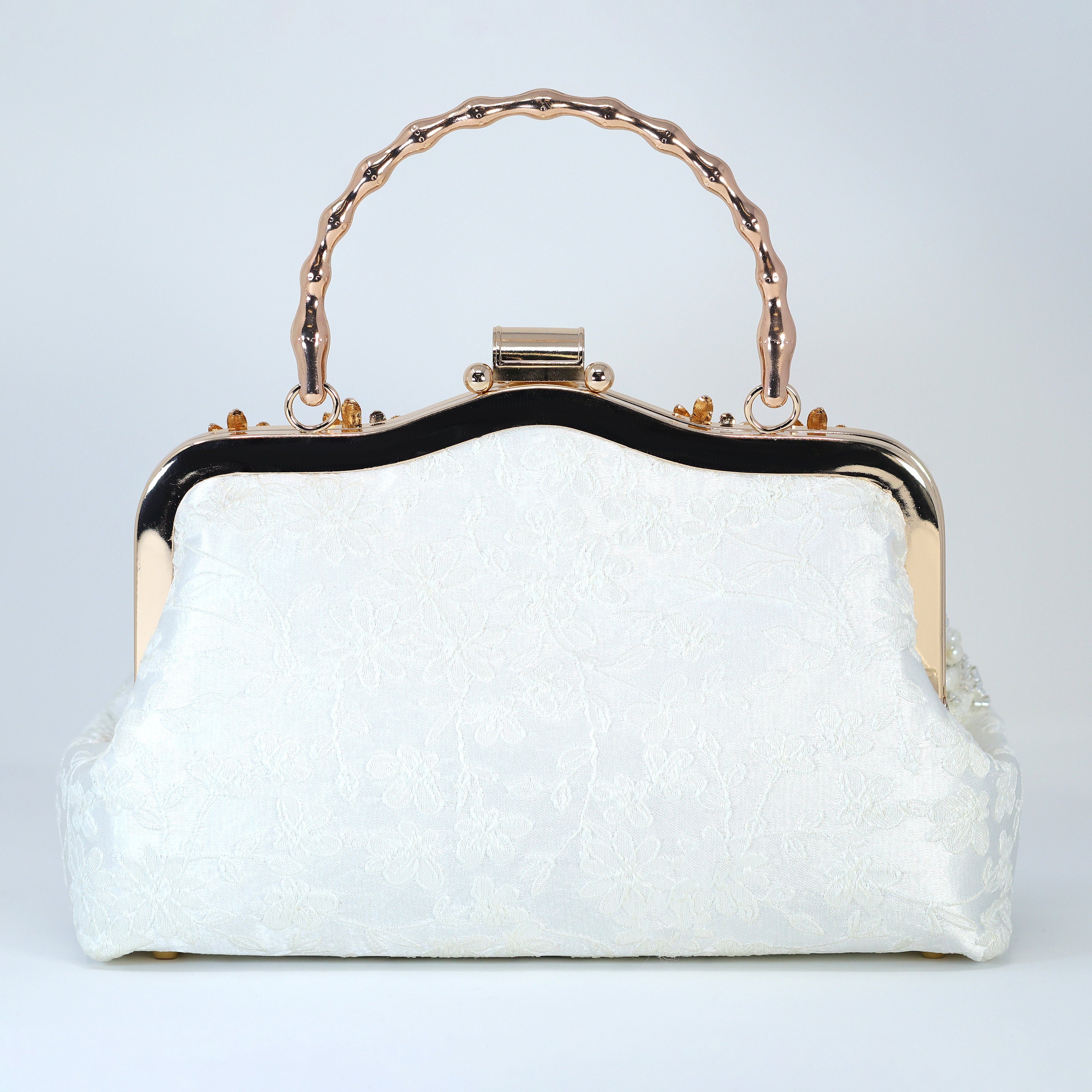 White Silver Embroidered Floral Pearl Wedding Bag, Statement Bag, Evening Clutch, Wedding Clutch, Bridal Clutch, White Cross Body Bag