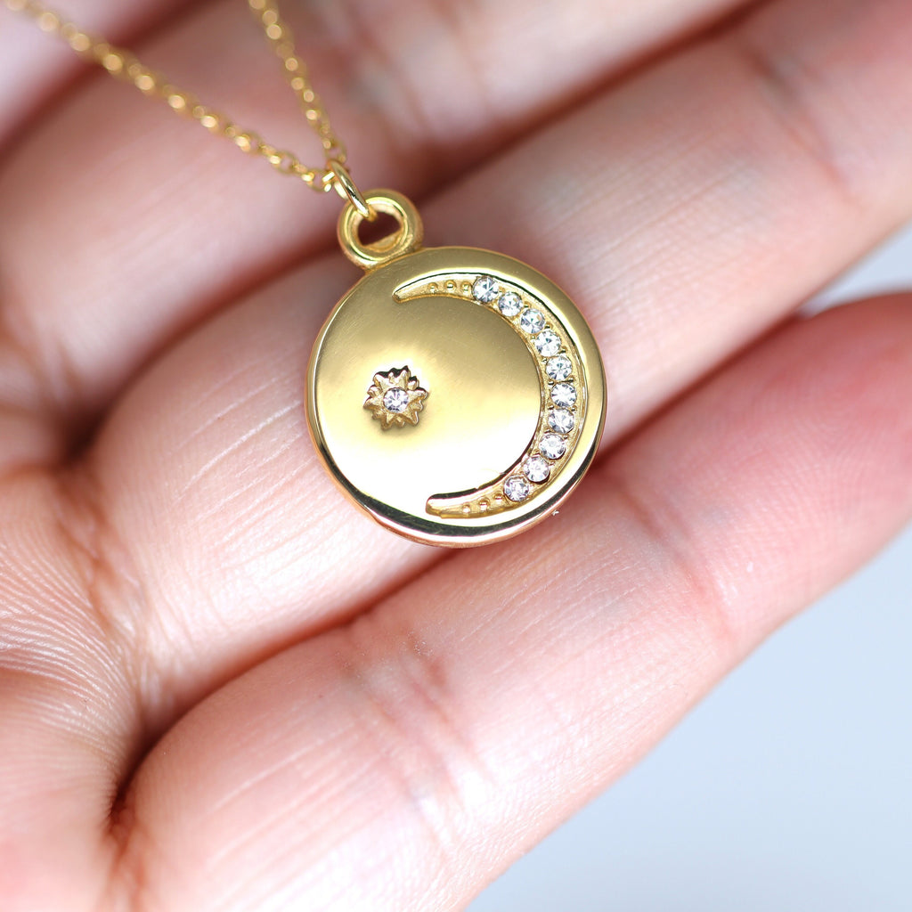 14k Gold Plated Moon Star Necklace • Minimalist Jewelry • Stainless Steel Necklace • Gift For Her