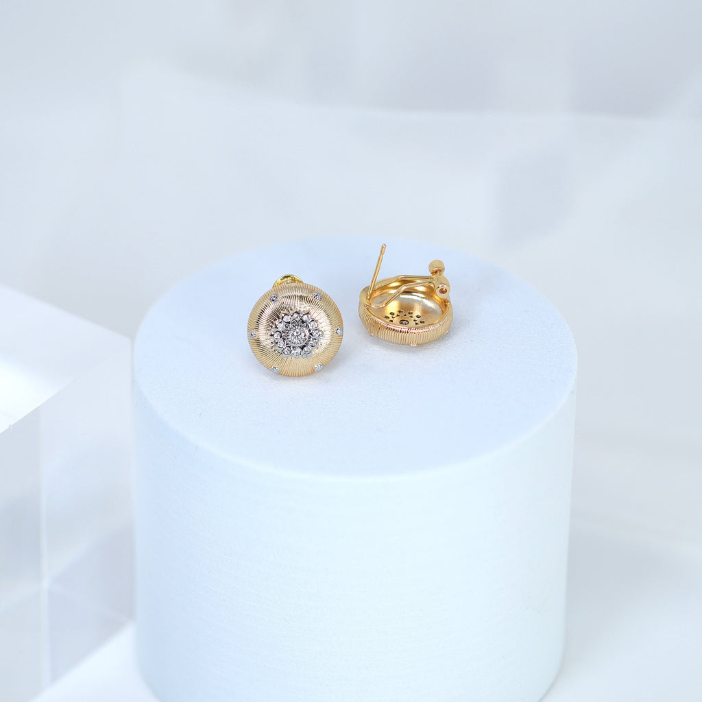 Floral Two Tone Rhinestone Paved Circle stud Earrings, Bridal Jewelry, Bridal Stud Earrings, Crystal Bridal Earrings, Statement Earrings Cz