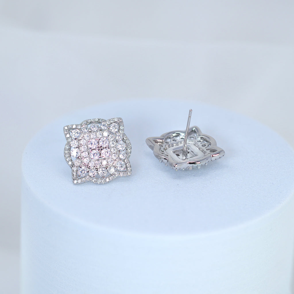 Floral Square Mandala CZ Diamond Earrings, Bridal Jewelry, Bridal Stud Earrings, Crystal Bridal Earrings, Statement Earrings Cz