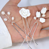 Set Of 3 Freshwater Pearl Dusted White Rose And Lily Blossom Hair comb, Bridal Hair Pins, Bridal Hair Accessories, Wedding Hair Accessory.