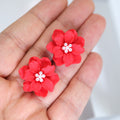 Red Flower Pearl Earrings, Bridal Jewelry, Bridal Stud Earrings, Bridal Earrings, Statement Earrings, Bridesmaid Earring.