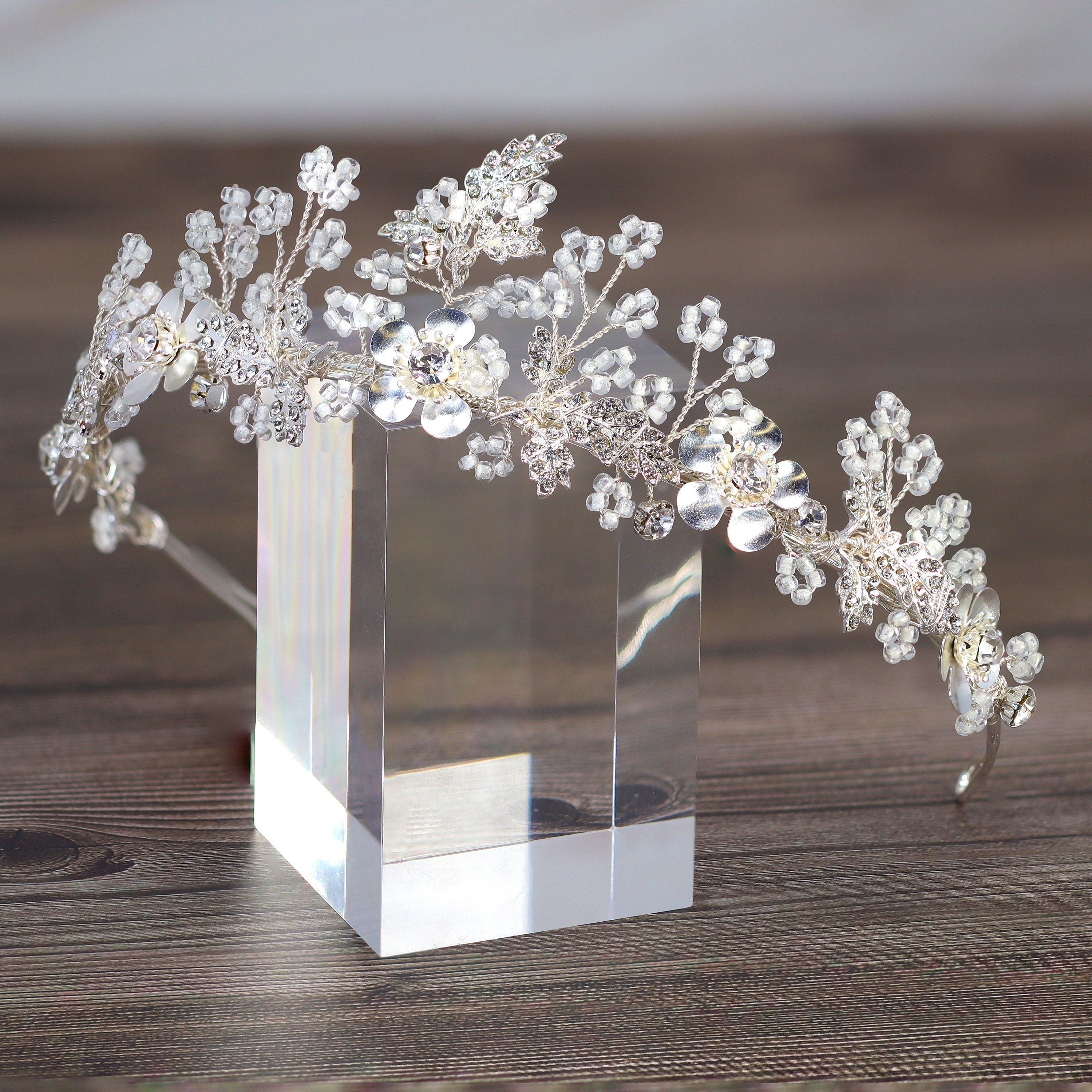 Swarovski Crystal Silver Floral Garden Of Heaven Tiara , Long Bridal Jewelry Crystal Flower Tiara Bridal Earrings Statement Earrings