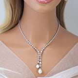 Elegant 2 Pearl Drops V Necklace Set, Dainty Bridal Jewelry Set, Gift For Her, Bridesmaid, Minimalist CZ Jewelry