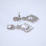 Swarovski Crystal Bridal Clip On Earrings: CZ Diamond Leaf Drop