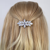 Silver Floral CZ And Rhinestone French Hair Clip, Bridal Hair Accessories, Bridesmaid Gift, Wedding Hair Accessory, Bridal Peach Hair Clip