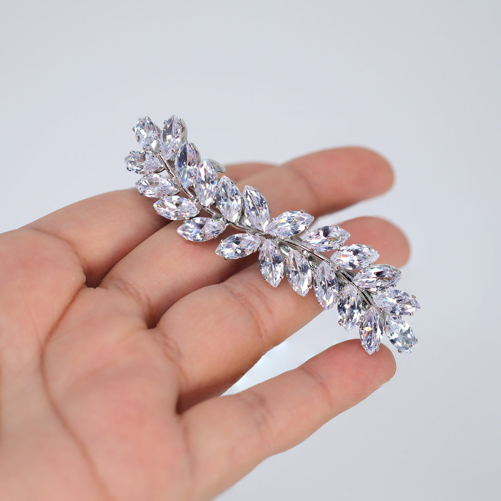 Silver Floral Leaves Vine CZ French Hair Clip, Bridal Hair Accessories, Bridesmaid Gift, Wedding Hair Accessory, Bridal Peach Hair Clip