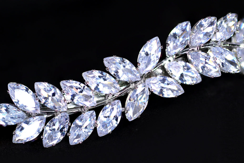 Silver Floral Leaves Vine CZ French Hair Clip, Bridal Hair Accessories, Bridesmaid Gift, Wedding Hair Accessory, Bridal Peach Hair Clip