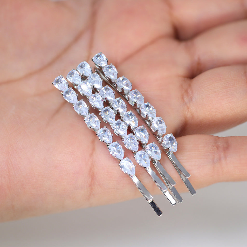 Cz Droplets Set Of 4 Bobby Pin, Bridal Hair Accessories, Bridesmaid Gift, Wedding Hair Accessory, Bridal Peach Hair Clip