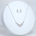 Dainty Dancing Leaves Drop V Necklace Set, Long Bridal Jewelry, Bridal Earrings And Necklace, Statement Earrings Cz Necklace Set.