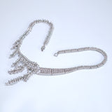 Diamond/ Swarovski Crystal Bunch Of Fallen Leaves asymmetrical Necklace Set , Long Bridal Jewelry, Crystal Earrings, Statement Earrings