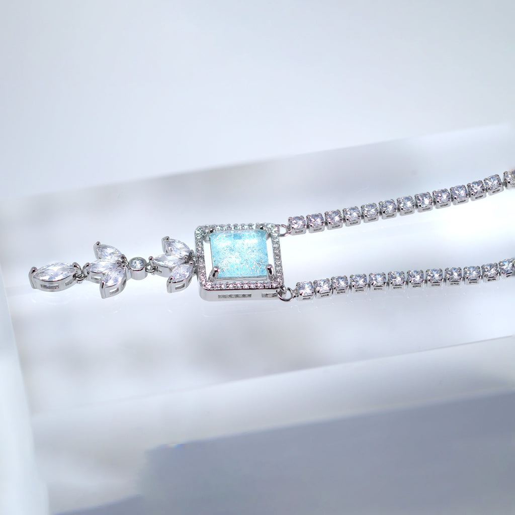 Something Light Icy Blue Zircon Diamond/Crystal Drop Necklace Set , Luxury Bridal Necklace Set, Bridal Jewelry, Statement Necklace
