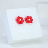 Red Flower Pearl Earrings, Bridal Jewelry, Bridal Stud Earrings, Bridal Earrings, Statement Earrings, Bridesmaid Earring.
