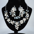 Something Blue Opal Floral Necklace set , Long Bridal Jewelry Crystal Flower Necklace Bridal Earrings Statement Earrings