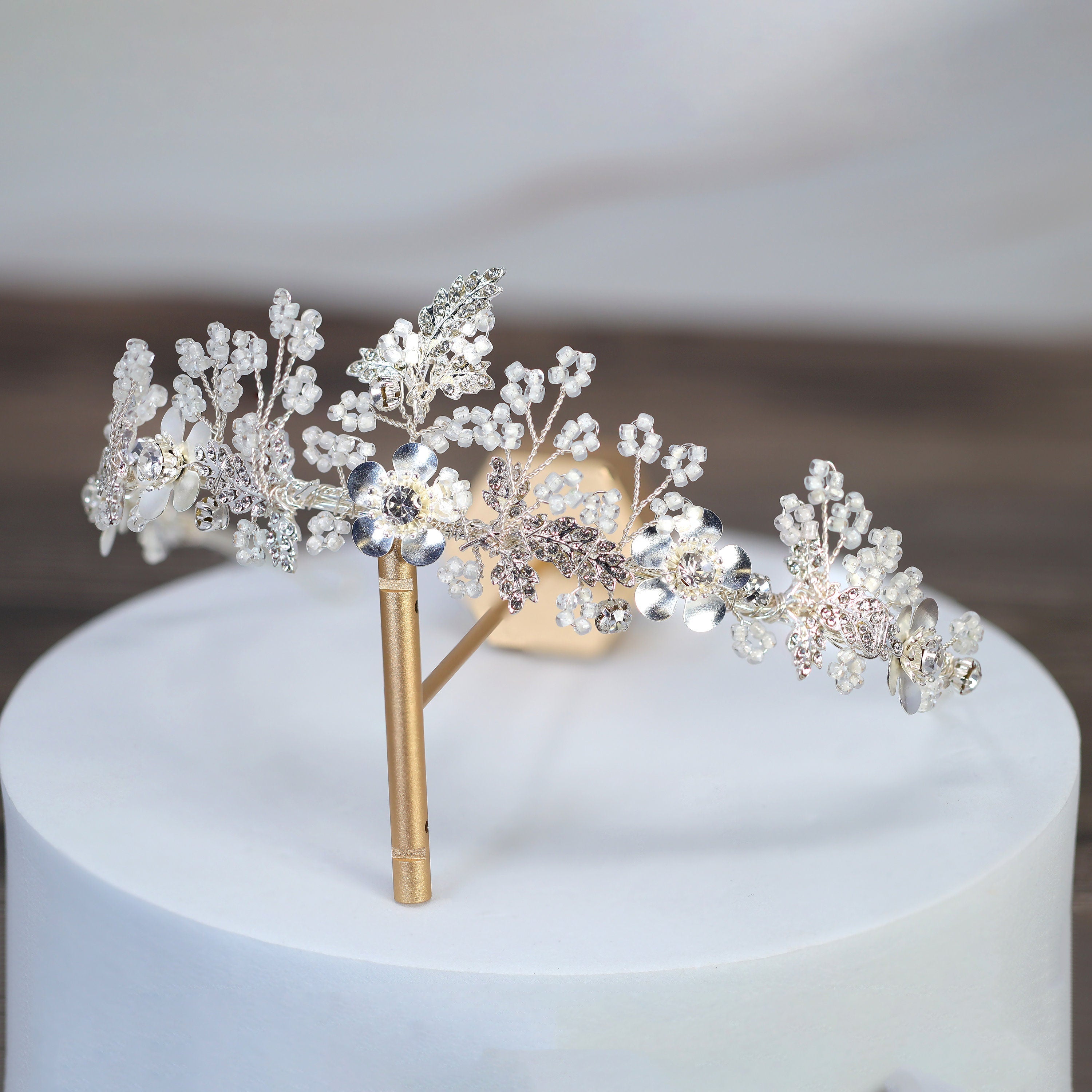 Swarovski Crystal Silver Floral Garden Of Heaven Tiara , Long Bridal Jewelry Crystal Flower Tiara Bridal Earrings Statement Earrings